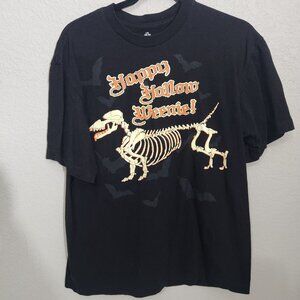 Happy Howloween Black Shirt Large 42-44 Halloween Dog Skeleton
